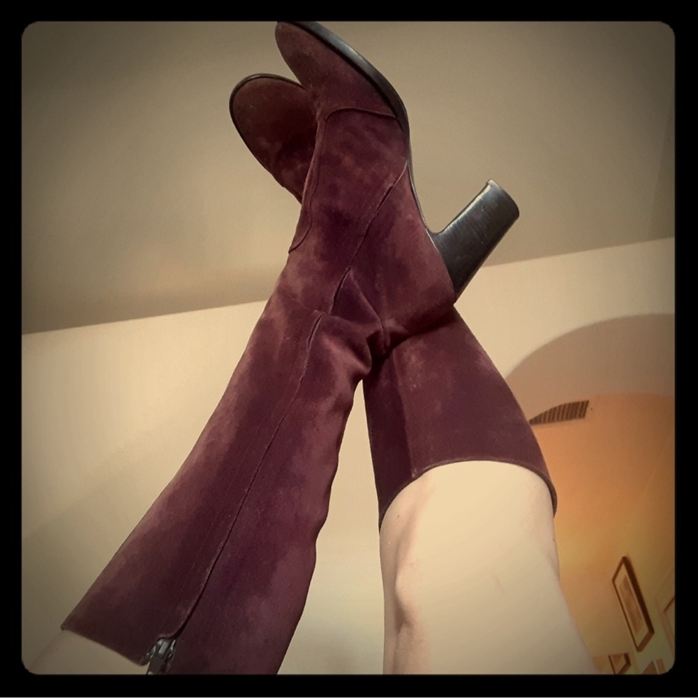 Barneys NY Purple Suede Knee High Boots
